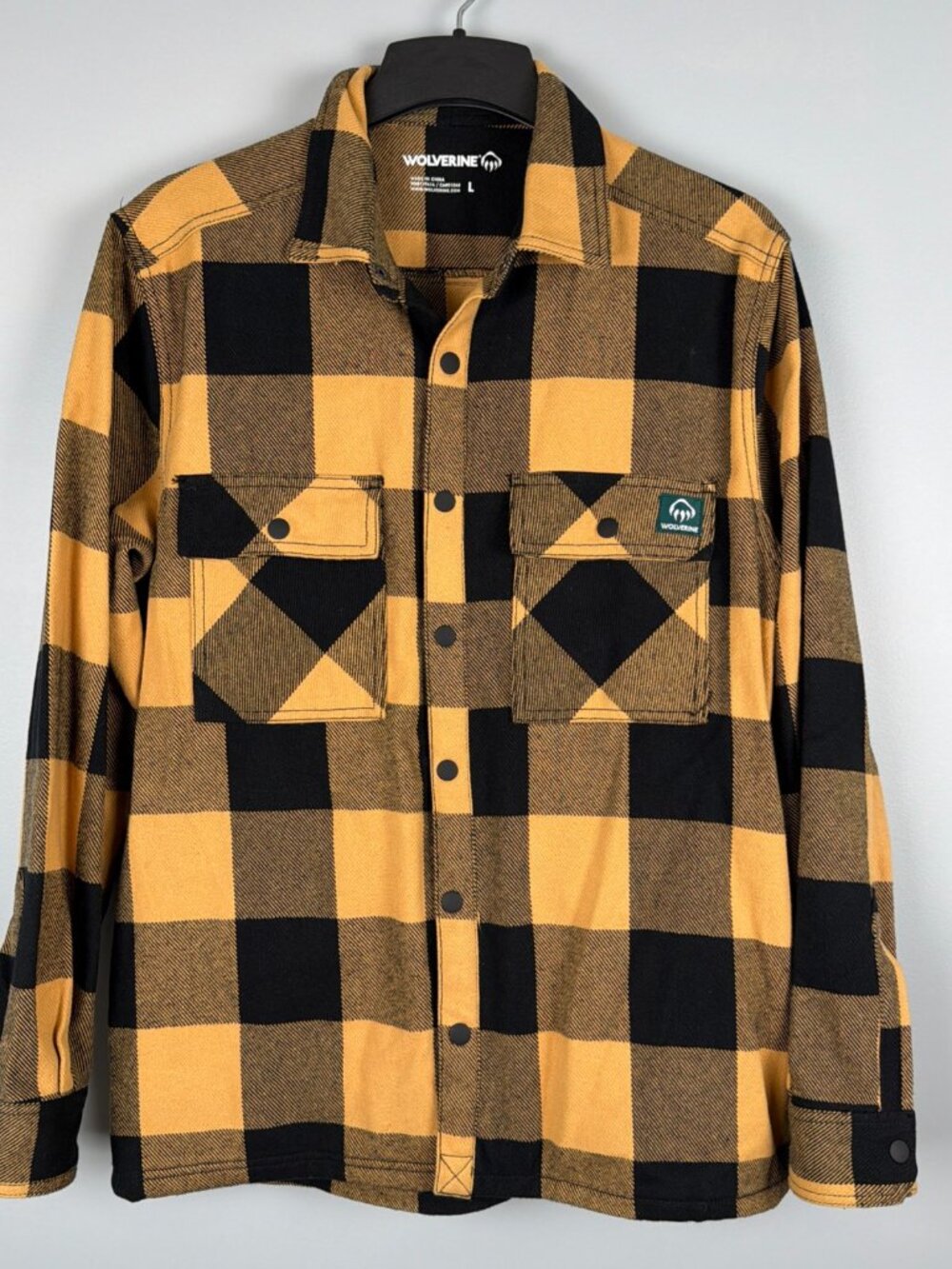 Wolverine Shirt Jacket Mens L Yellow Plaid Shacket Workwear Grunge Cabin Outdoor